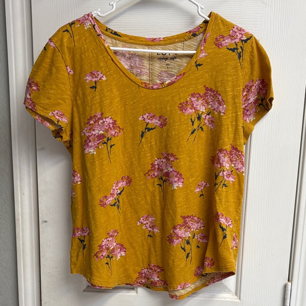 LOFT Yellow Floral Short Sleeve Tee